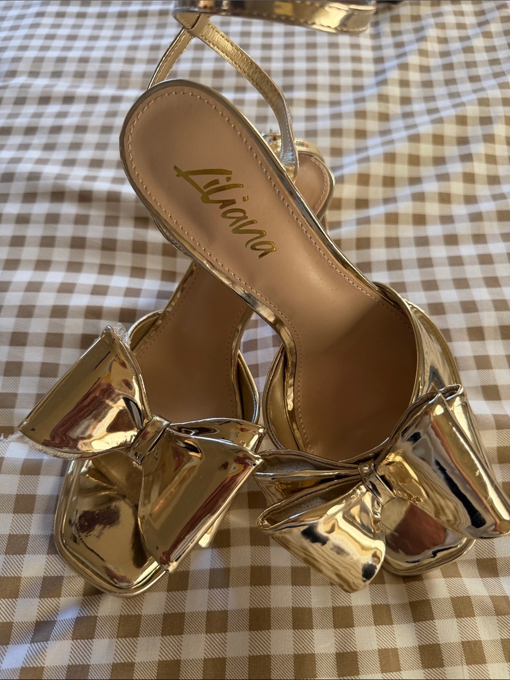 Liliana Metallic Gold Bow Ankle-Strap Heels